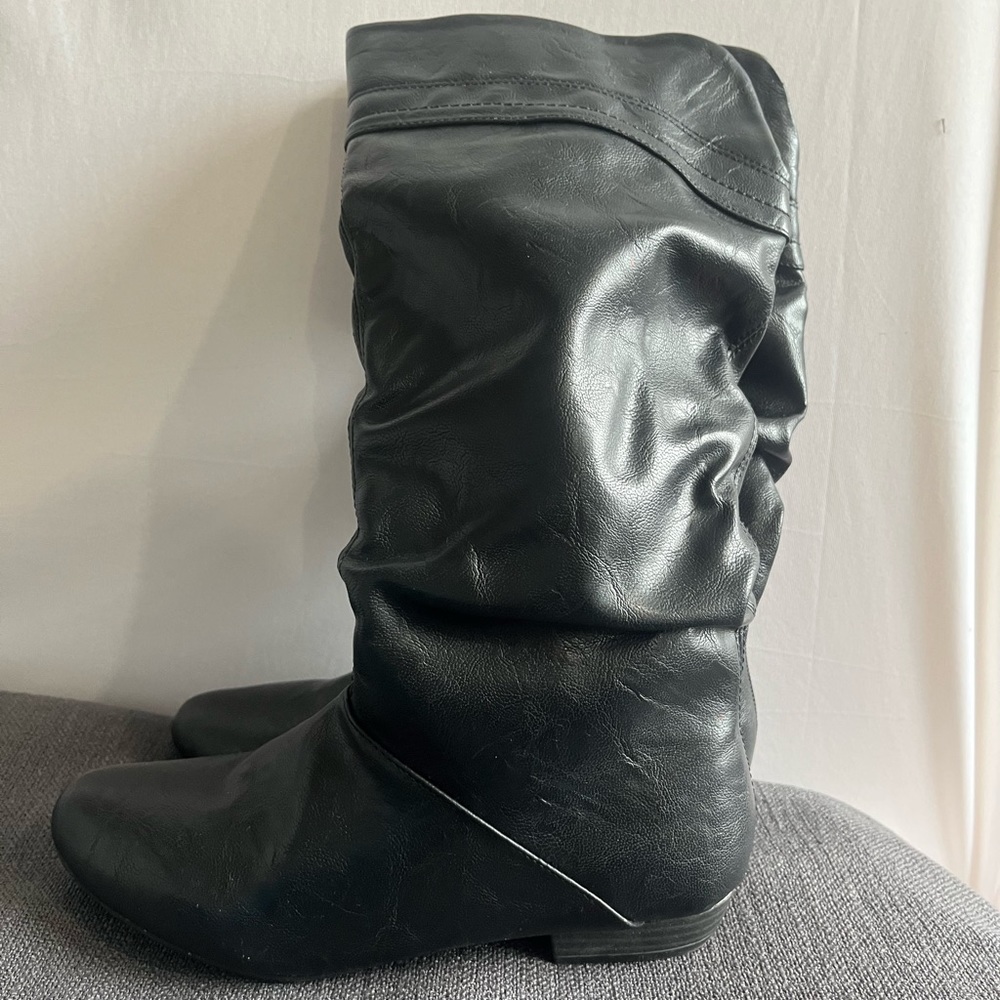 Black Faux Leather Scrunch Boots